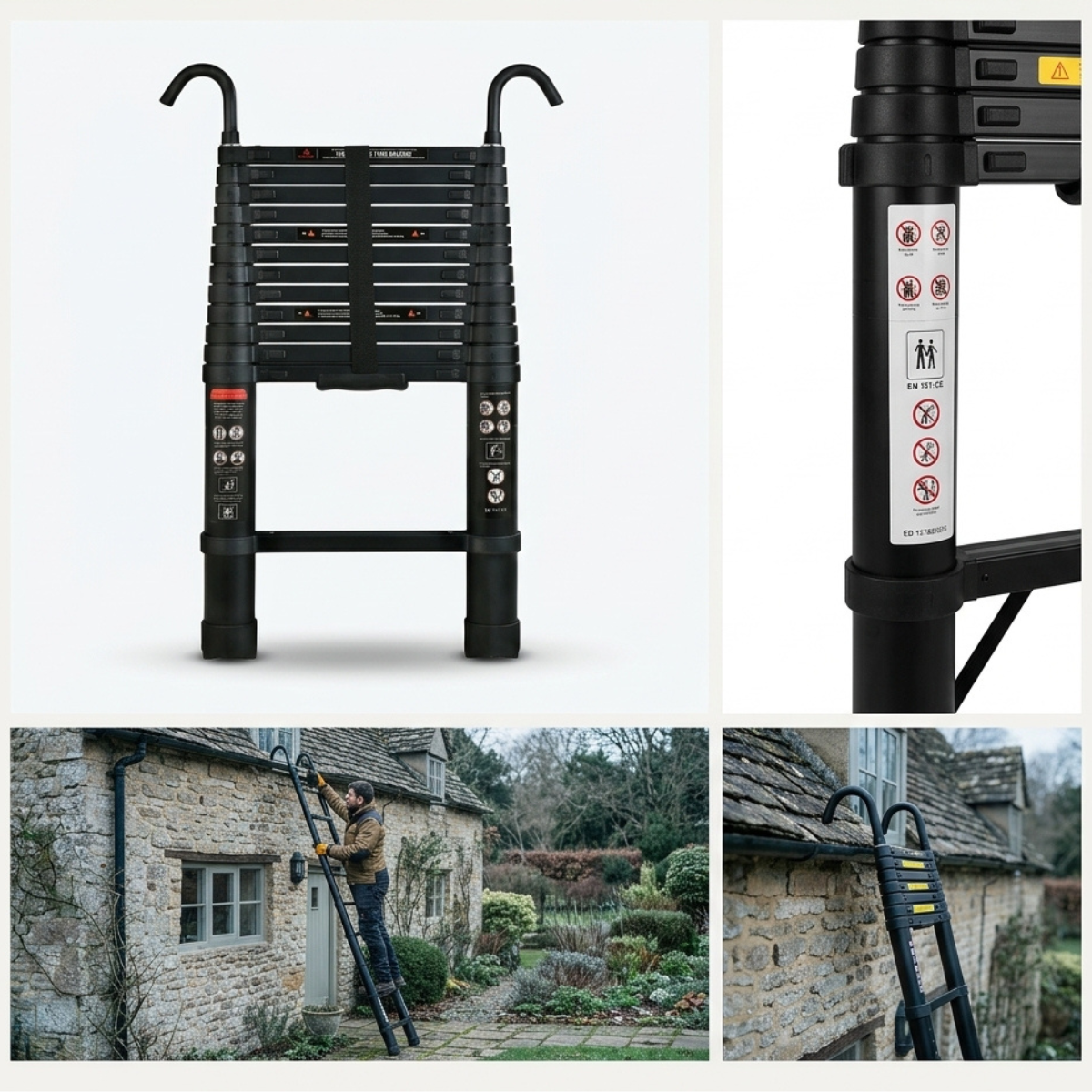 Telescopic Ladder 3.8m Black AscendPro Onyx 380 overview