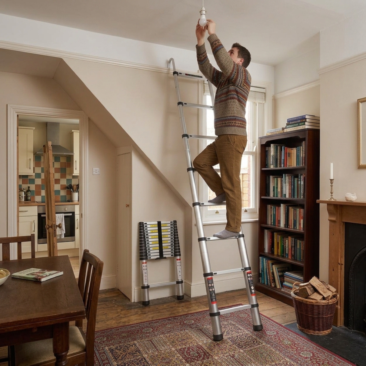 man on a Telescopic Ladder 3.2m AscendPro 320 in home