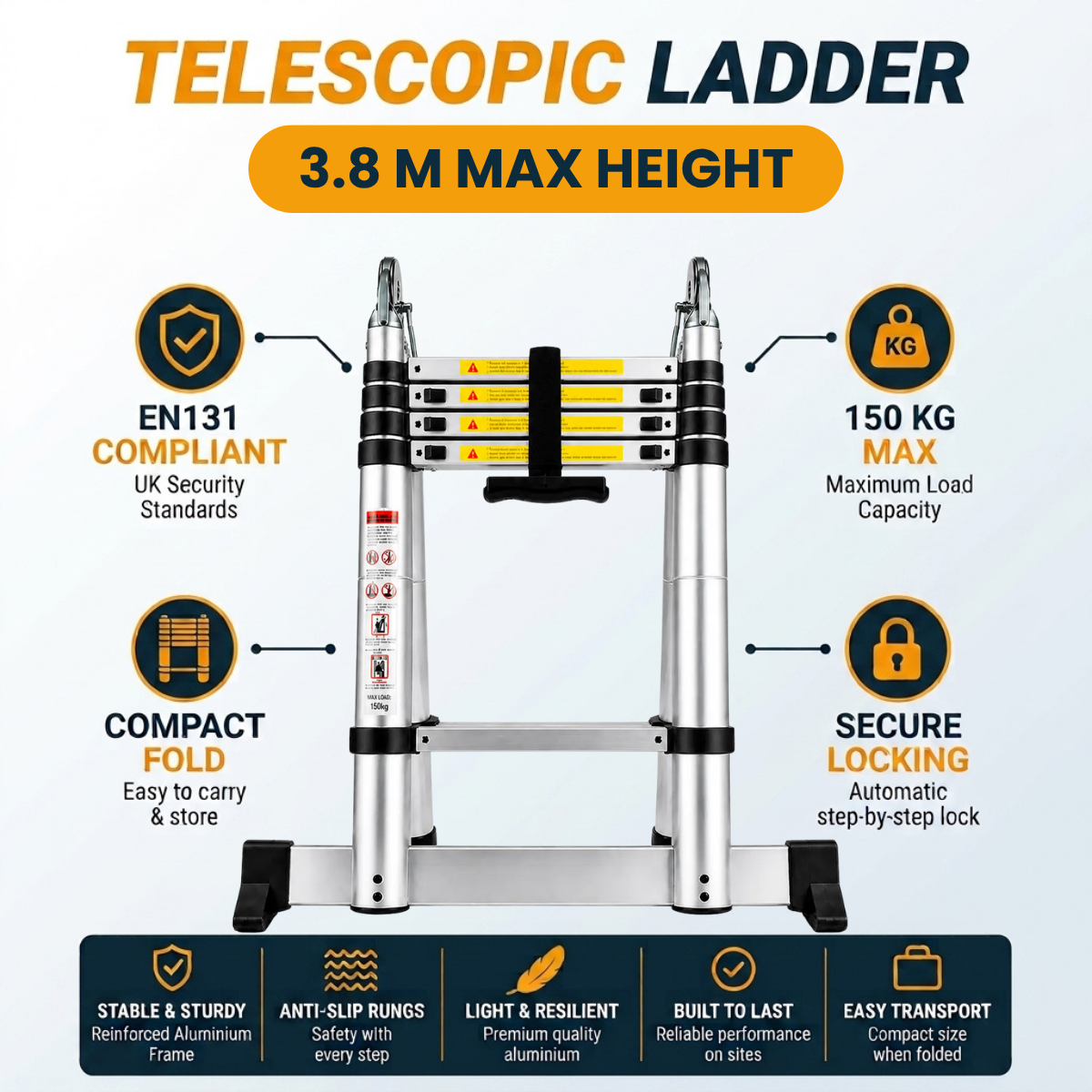 Telescopic Ladder 3.8m 3-in-1  AscendPro 380 Multi features
