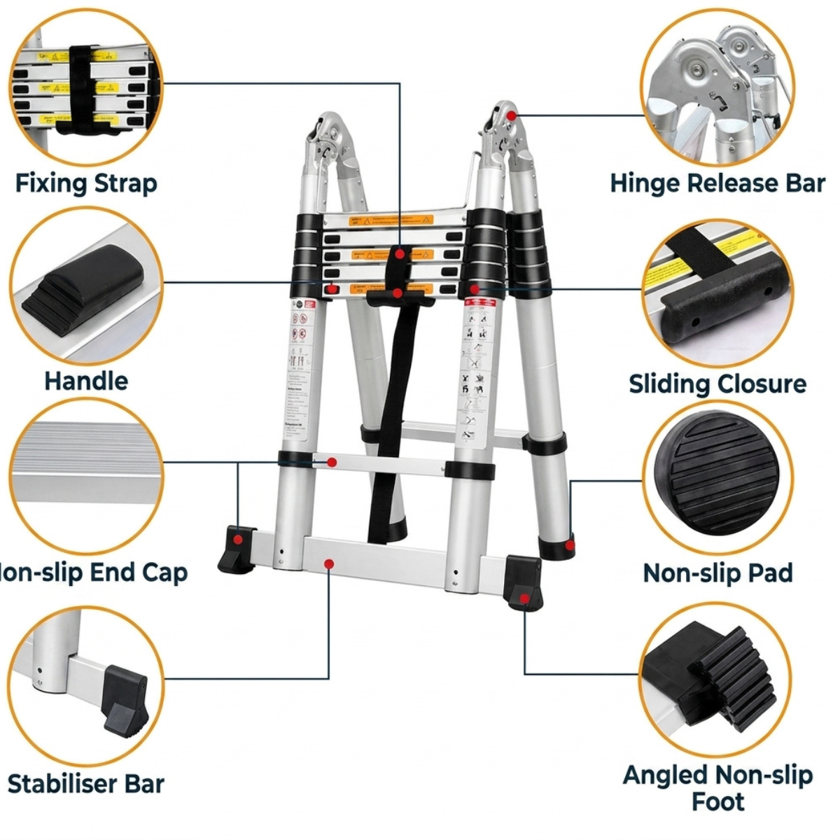 Telescopic Ladder 3.8m 3-in-1  AscendPro 380 Multi stabilise bar