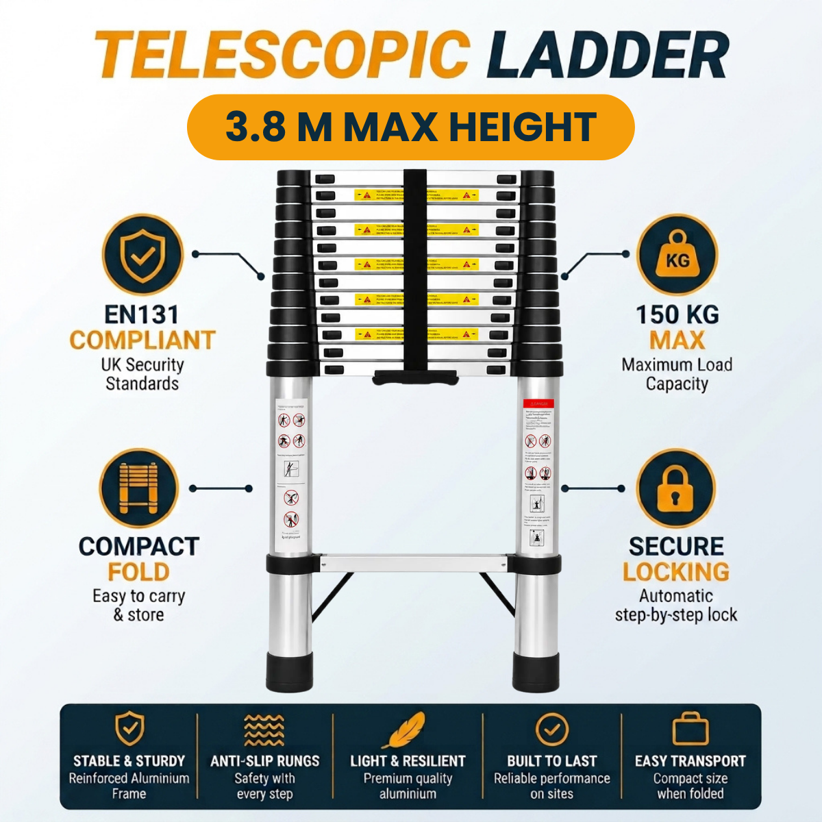 Telescopic Ladder 3.8m Alu AscendPro 380 features