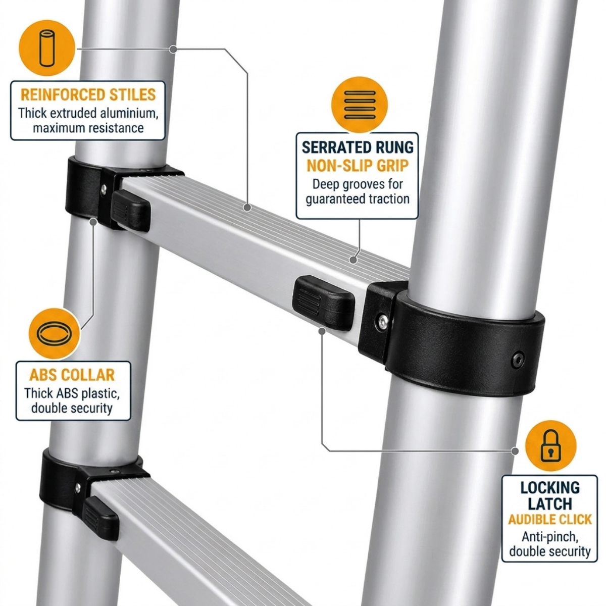 Telescopic Ladder 3.8m Alu AscendPro 380 reinforced