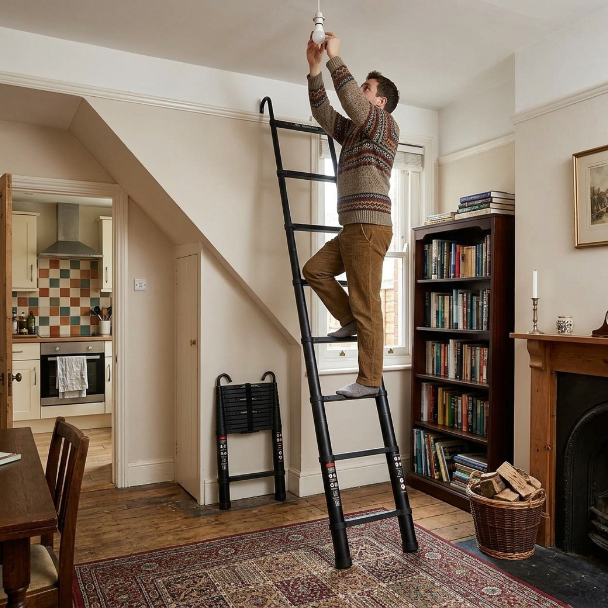 Telescopic Ladder 5m Black AscendPro Onyx 500 in home