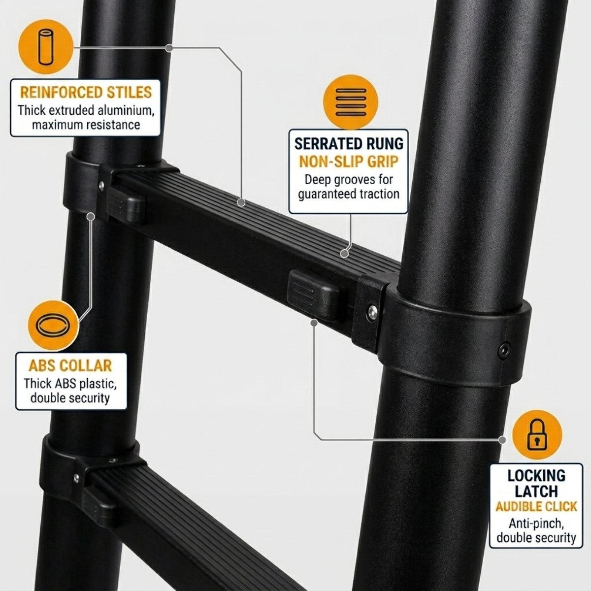 Telescopic Ladder 5m Black AscendPro Onyx 500 reinforced