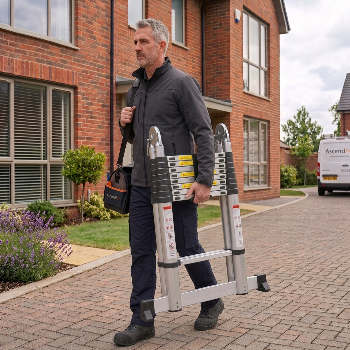 man holding Telescopic Ladder 3.8m 3-in-1  AscendPro 380 Multi